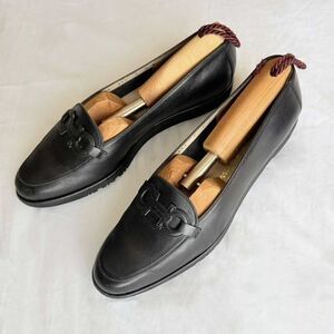Salvatore Ferragamo  Women's 7B Black Leather logo loafer 43992